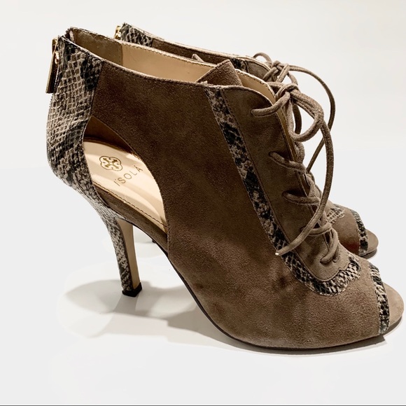 ISOLA SUEDE ZIP. BACK LACE UP OPEN TOE ANKLE HEEL SHOES - Picture 4 of 14